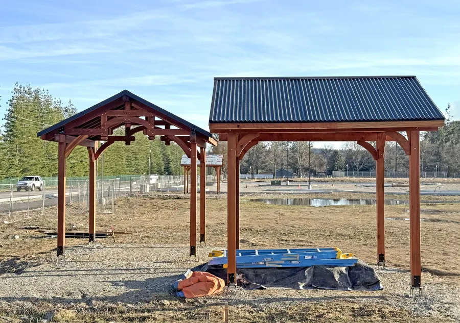 Custom Granada Pavilions (Options: 6in x 6in Posts, 12.5 ft x 12.5 ft, California Redwood, 4-Post Anchor Kit for High-Wind, with Fascia Board, No Curtain Rods, No Ceiling Fan Base, Transparent Premium Sealant). Photo Courtesy of D. Pinkerton of Coeur d'Alene, ID.