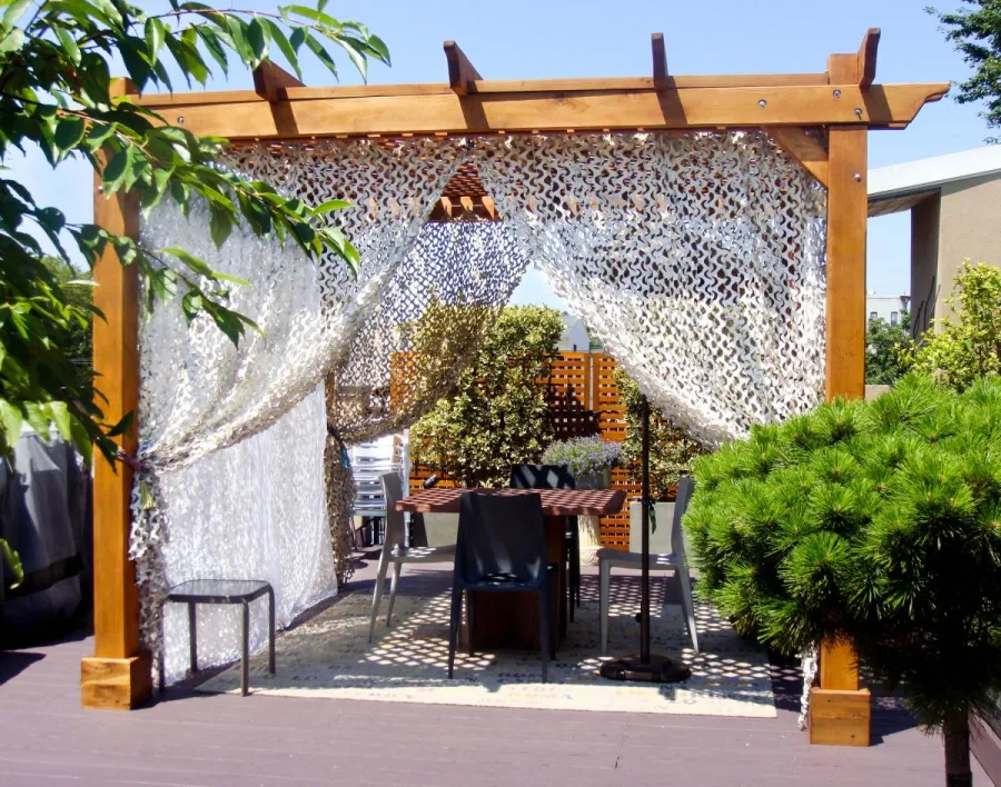 Lattice Pergola Kit (Options: 10' x 10', Mature Redwood, No Electrical Wiring Trim, 4-Post Anchor Kit for Concrete, No Ceiling Fan Base, No Privacy Panels, No Curtain Rods, 9' Post Height, Transparent Premium Sealant).