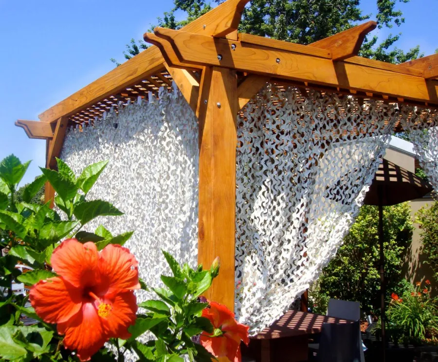 Lattice Pergola Kit (Options: 10' x 10', Mature Redwood, No Electrical Wiring Trim, 4-Post Anchor Kit for Concrete, No Ceiling Fan Base, No Privacy Panels, No Curtain Rods, 9' Post Height, Transparent Premium Sealant).