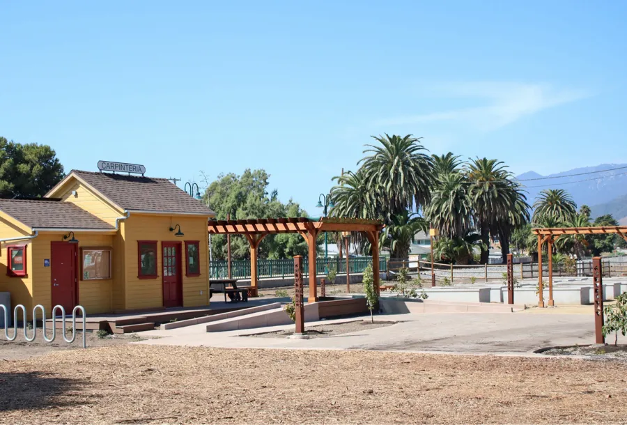 Montvale Pergolas (Options: 16' x 20', Mature Redwood, 4-Post Anchor Kit for Concrete, No Ceiling Fan Base, No Curtain Rods, No Privacy Panels, 9.5' Post, Transparent Premium Sealant). Photos taken in Carpinteria Garden Park during construction, May 10, 2017. Photo Courtesy of Carpinteria Park, 5775 Carpinteria Avenue  Carpinteria, CA  93013.