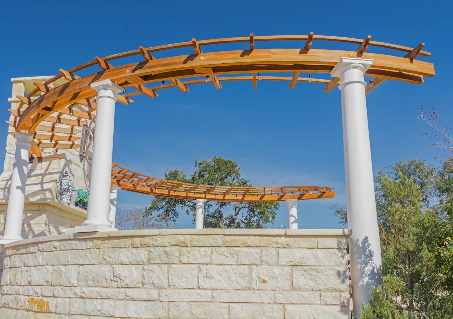 Sky Arbor (Options: 8ft L, 3ft W , No Privacy Panels, Douglas-Fir, No Electrical Wiring Trim Kit, 3-Post Anchor Kit for Concrete, Transparent Premium Sealant). Photo shows 2 structures, same dimensions.