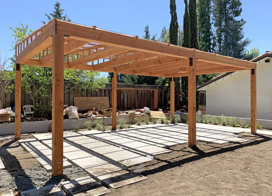 Sun Pergola (Options: 28' L x 15' W, With Rainguard, No Privacy Panel, Douglas Fir, No Curtain Rods, 1 Ceiling Fan Base, No TV Mounts, No Accessory Bases, 10.5 ft Posts Height, Electrical Wiring Trim Kit for 4 Posts, 6-Post High-Wind Anchor Kit, Transparent Premium Sealant).
