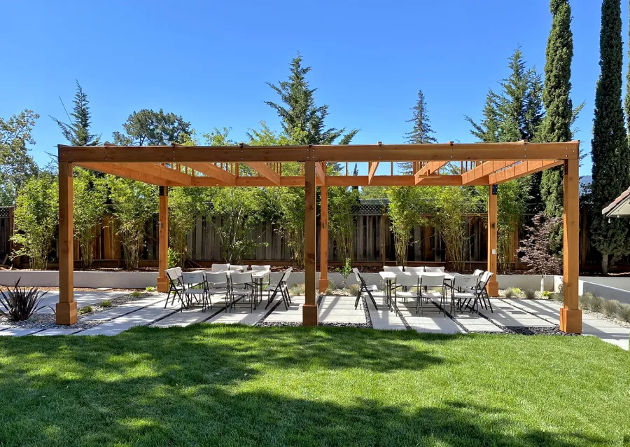 Sun Pergola (Options: 28' L x 15' W, With Rainguard, No Privacy Panel, Douglas Fir, No Curtain Rods, 1 Ceiling Fan Base, No TV Mounts, No Accessory Bases, 10.5 ft Posts Height, Electrical Wiring Trim Kit for 4 Posts, 6-Post High-Wind Anchor Kit, Transparent Premium Sealant).