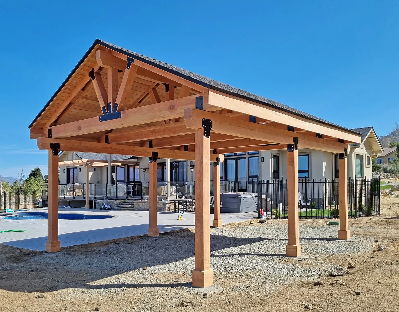 Custom Thick Timber Toledo Wood Pavilion, 26' L x 18' W, Douglas-fir, in Gardnerville, NV