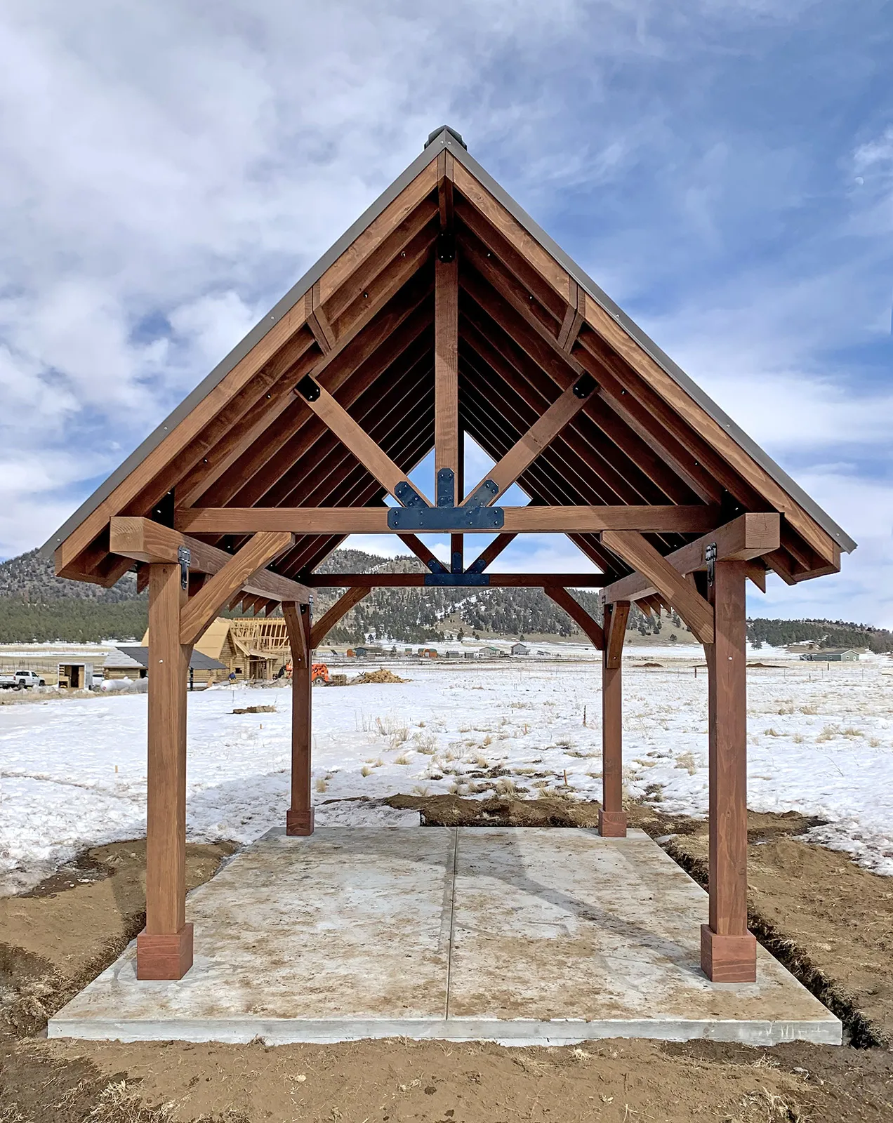 Thick Timber Toledo Wood Pavilion, 16' L x 12' W, Mature Redwood
