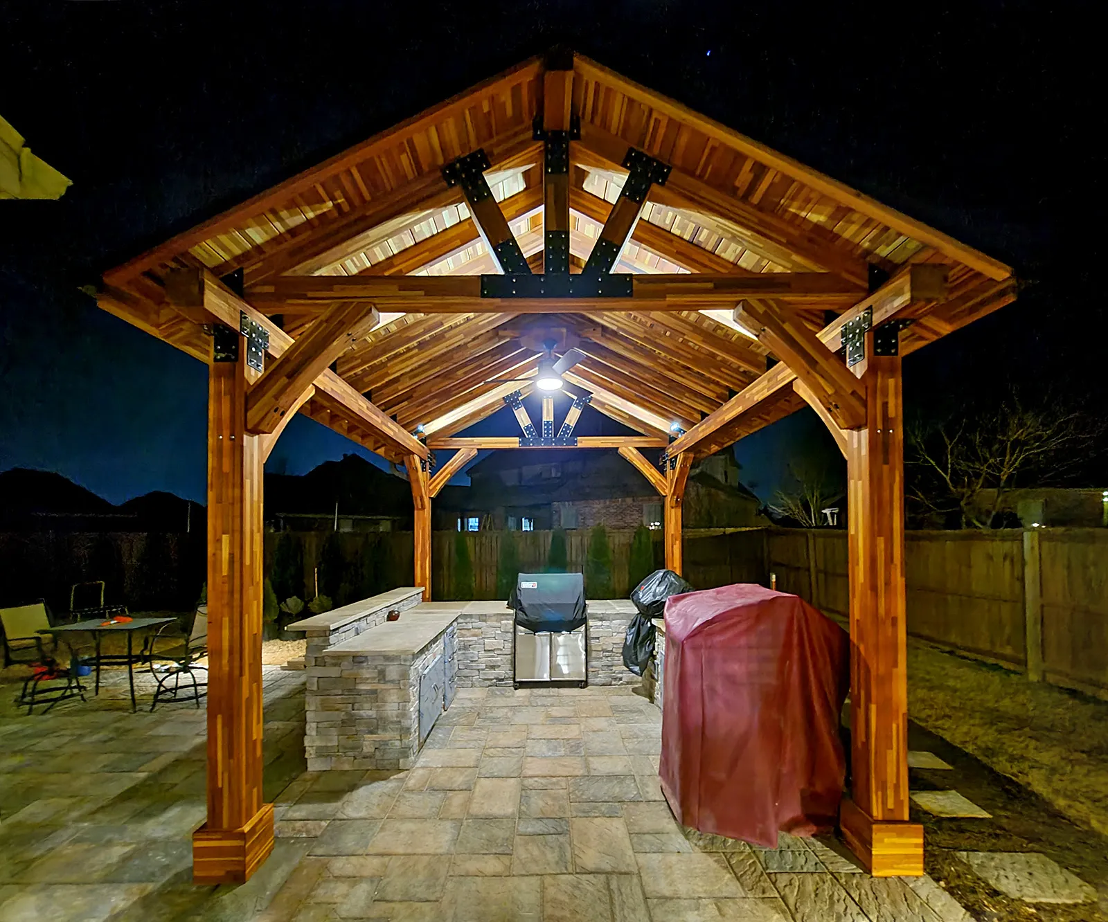 Thick Timber Toledo Wood Pavilion, 16' L x 14' W, Mosaic Redwood, in Rogers, Arkansas