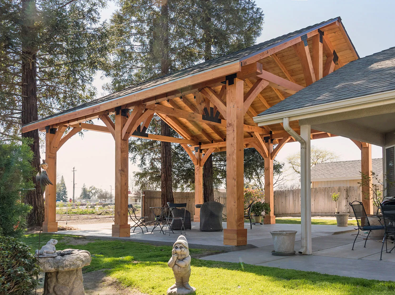 Thick Timber Toledo Wood Pavilions, 27' L x 25' W, Douglas-fir, in Kingsburg, CA