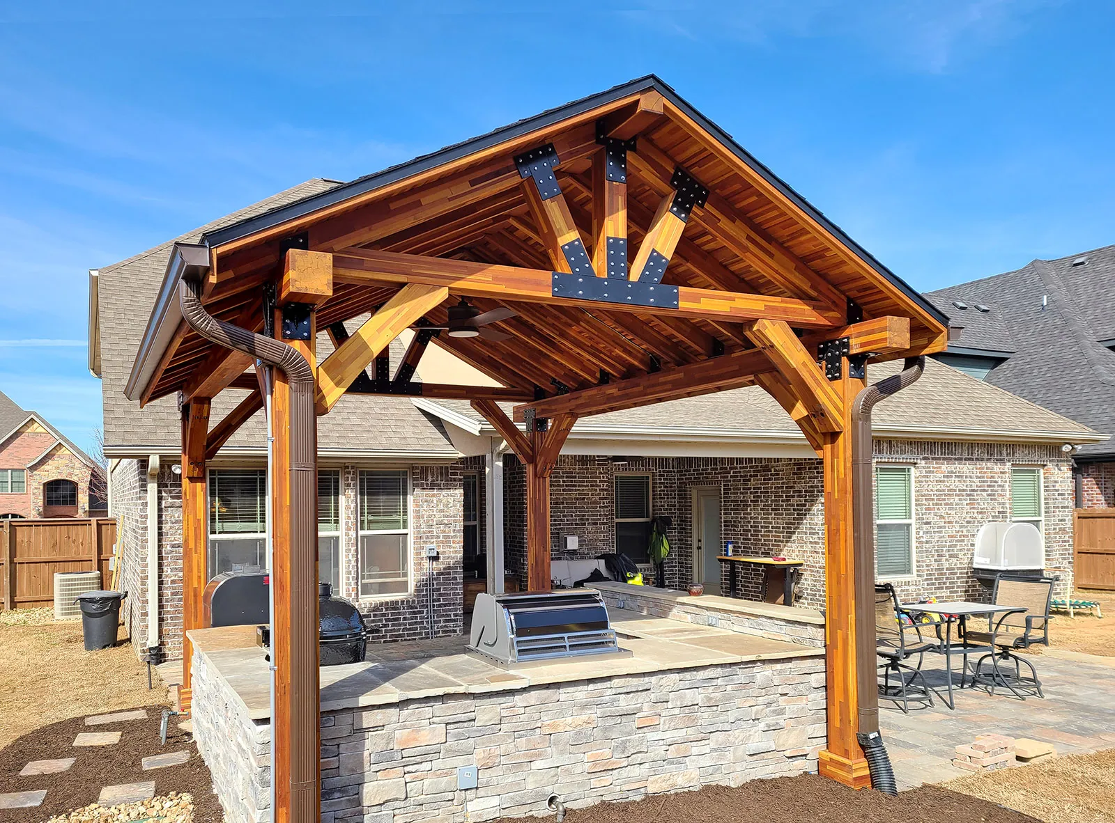 Thick Timber Toledo Wood Pavilions, 16' L x 14' W, Mosaic Redwood, in Rogers, Arkansas