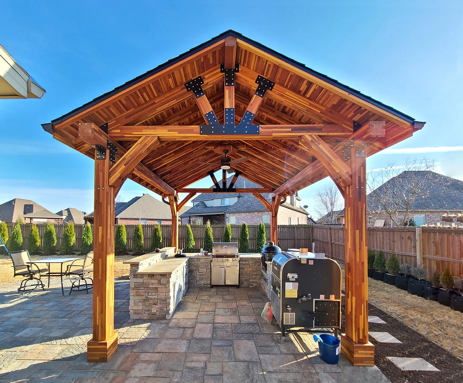 Thick Timber Toledo Wood Pavilions, 16' L x 14' W, Mosaic Redwood, in Rogers, Arkansas