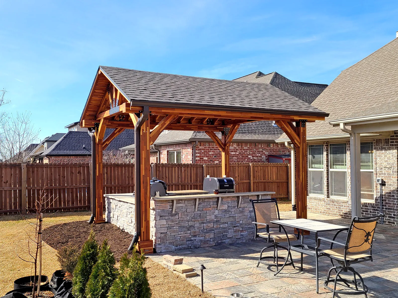 Thick Timber Toledo Wood Pavilions, 16' L x 14' W, Mosaic Redwood, in Rogers, Arkansas