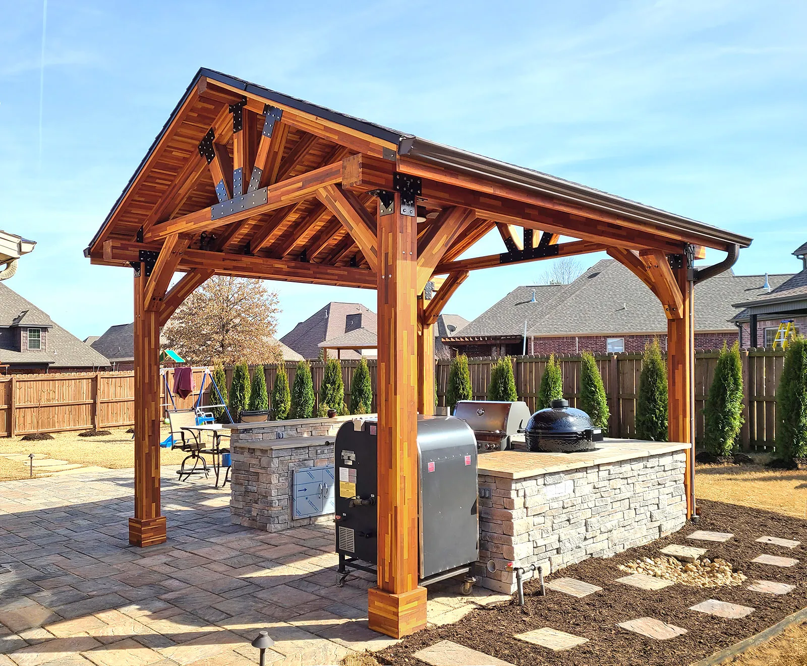 Thick Timber Toledo Wood Pavilions, 16' L x 14' W, Mosaic Redwood, in Rogers, Arkansas