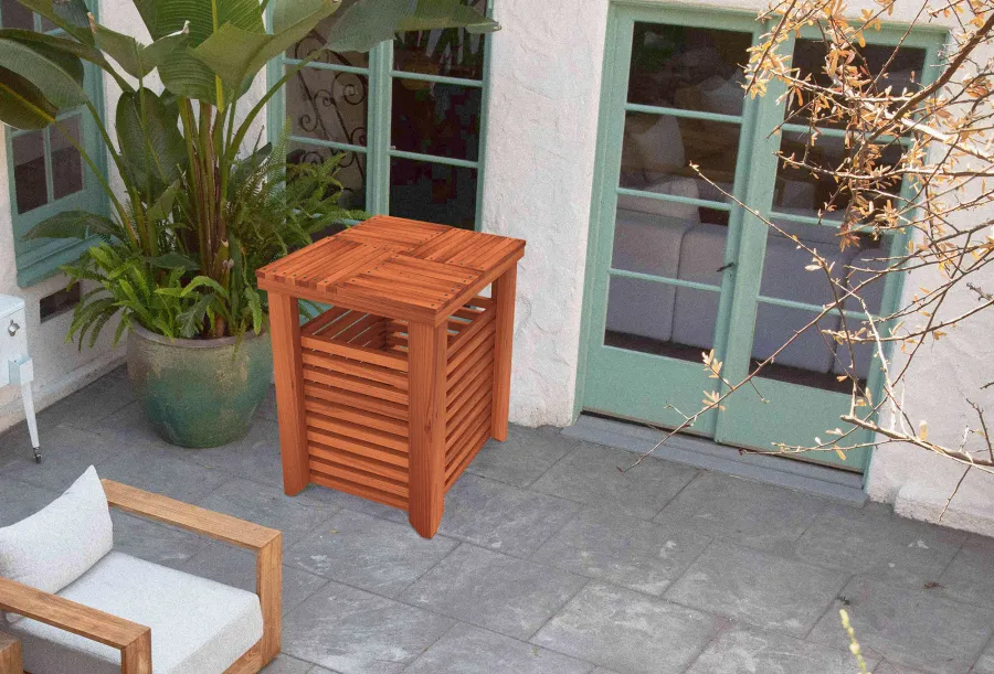 The Trellised Trash Receptacle (Options: California Redwood, Transparent Premium Sealant). Rendering Image.
