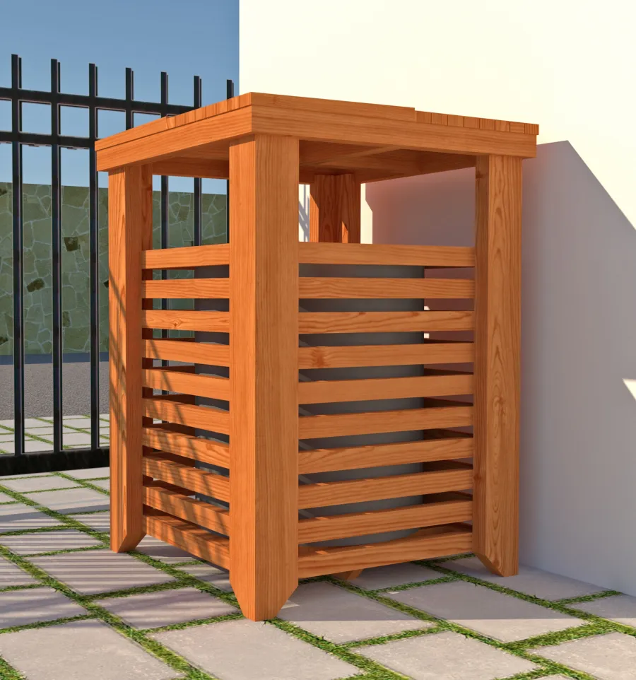 The Trellised Trash Receptacle (Options: Douglas-fir, Transparent Premium Sealant). Rendering Image.