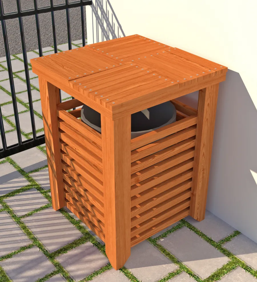 The Trellised Trash Receptacle (Options: Douglas-fir, Transparent Premium Sealant). Rendering Image.