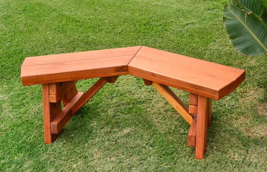 V-Wing Benches (Options: 51 1/2 inches, Redwood, No Engraving, Transparent Premium Sealant).