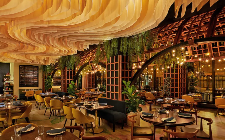 Custom Victorian Trellis (Options: California Redwood, Transparent Premium Sealant). Installed at restaurant ALLAVITA in 564 W Randolph St, Chicago, IL. Design By Kehoe Designs, Photographer: Anthony Tahlier.