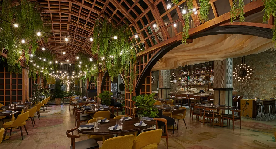 Custom Victorian Trellis (Options: California Redwood, Transparent Premium Sealant). Installed at restaurant ALLAVITA in 564 W Randolph St, Chicago, IL. Design By Kehoe Designs, Photographer: Anthony Tahlier.
