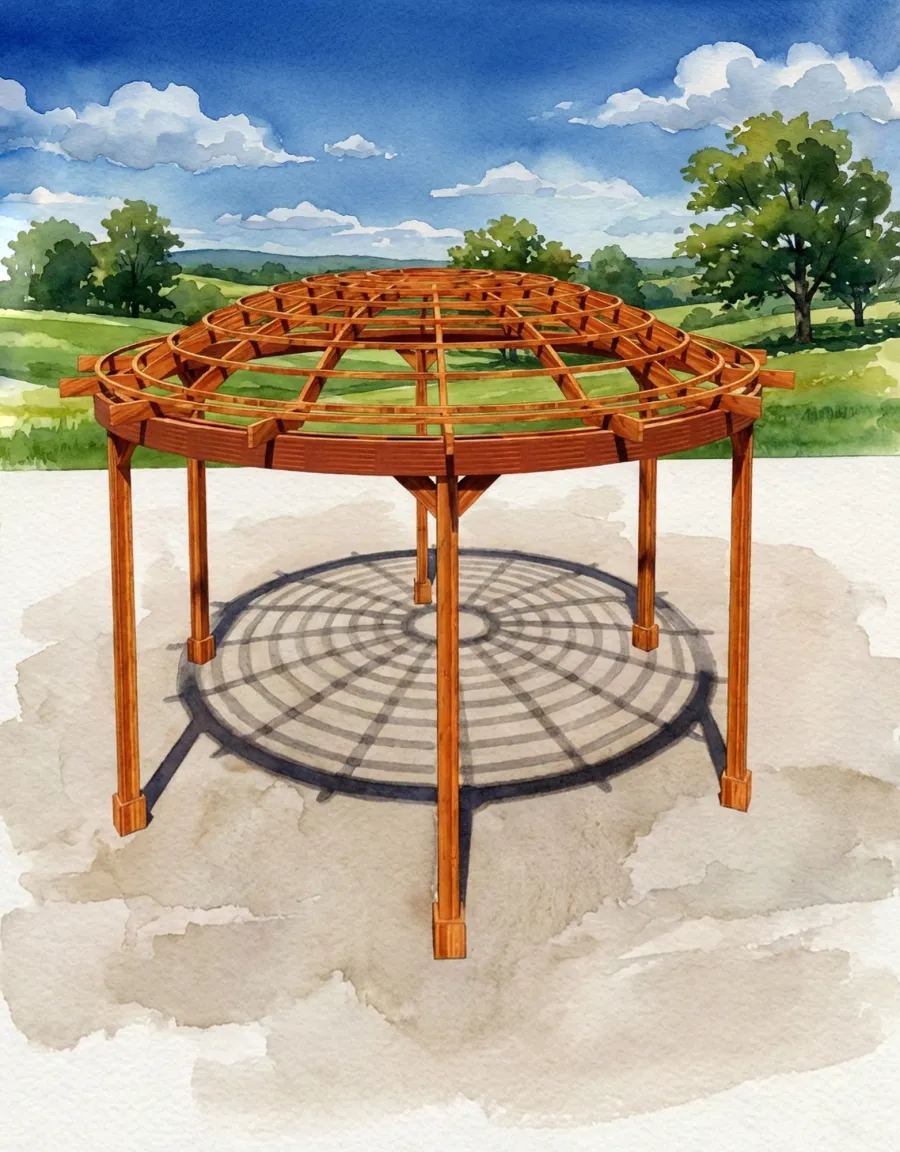 Watercolor of a 22' Diameter Dome Pergola. 
