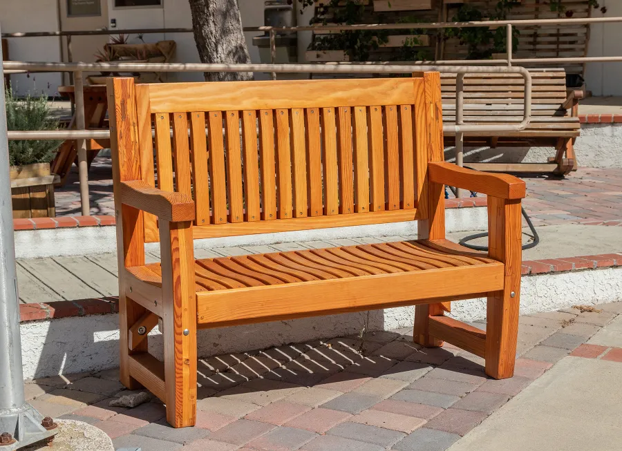 Ti Amo Benche (Options: 4 ft, Mosaic Douglas-Fir, No Cushion, No Engraving, Transparent Premium Sealant). Furniture Installed in Vanguard University [55 Fair Dr, Costa Mesa, CA].