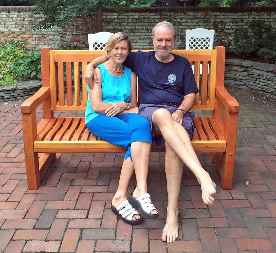 Ti Amo Benches (Options: 5 ft, California Redwood, No Cushion, No Engraving, Transparent Premium Sealant). Photo Courtesy of Brian J. Corden of Easton MD.