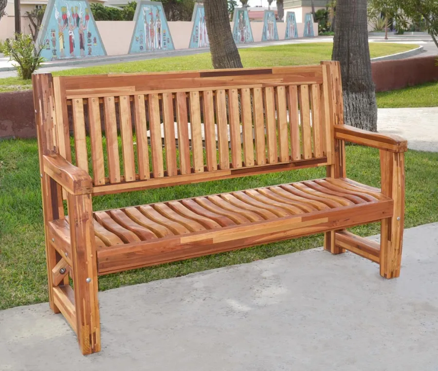 Ti Amo Memorial Benches (Options: 5 ft, Mosaic Redwood, No Cushion, No Engraving, Transparent Premium Sealant). Custom detail - customer requested seat and backrest slats in Redwood.