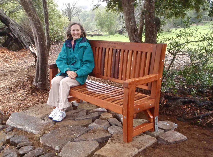 Ti Amo Benches (Options: 5 ft, Mature Redwood, No Cushion, Custom Engraving, Transparent Premium Sealant). Photo Courtesy of Clemson Lam, Waimea Trails and Greenways of Kamuela, Hawaii.