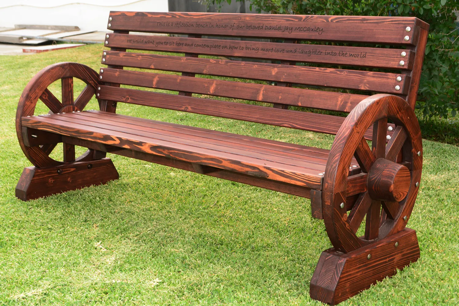 Wagon Wheel Wooden Bench