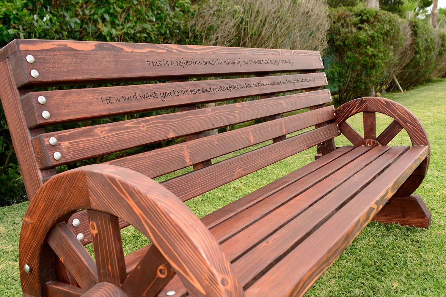 Wagon Wheel Wooden Bench