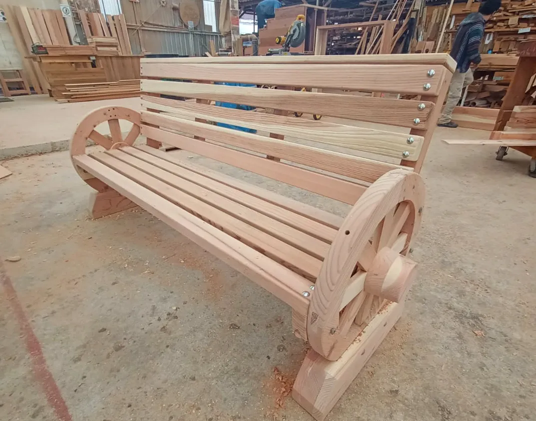 Wagon Wheel Wooden Bench