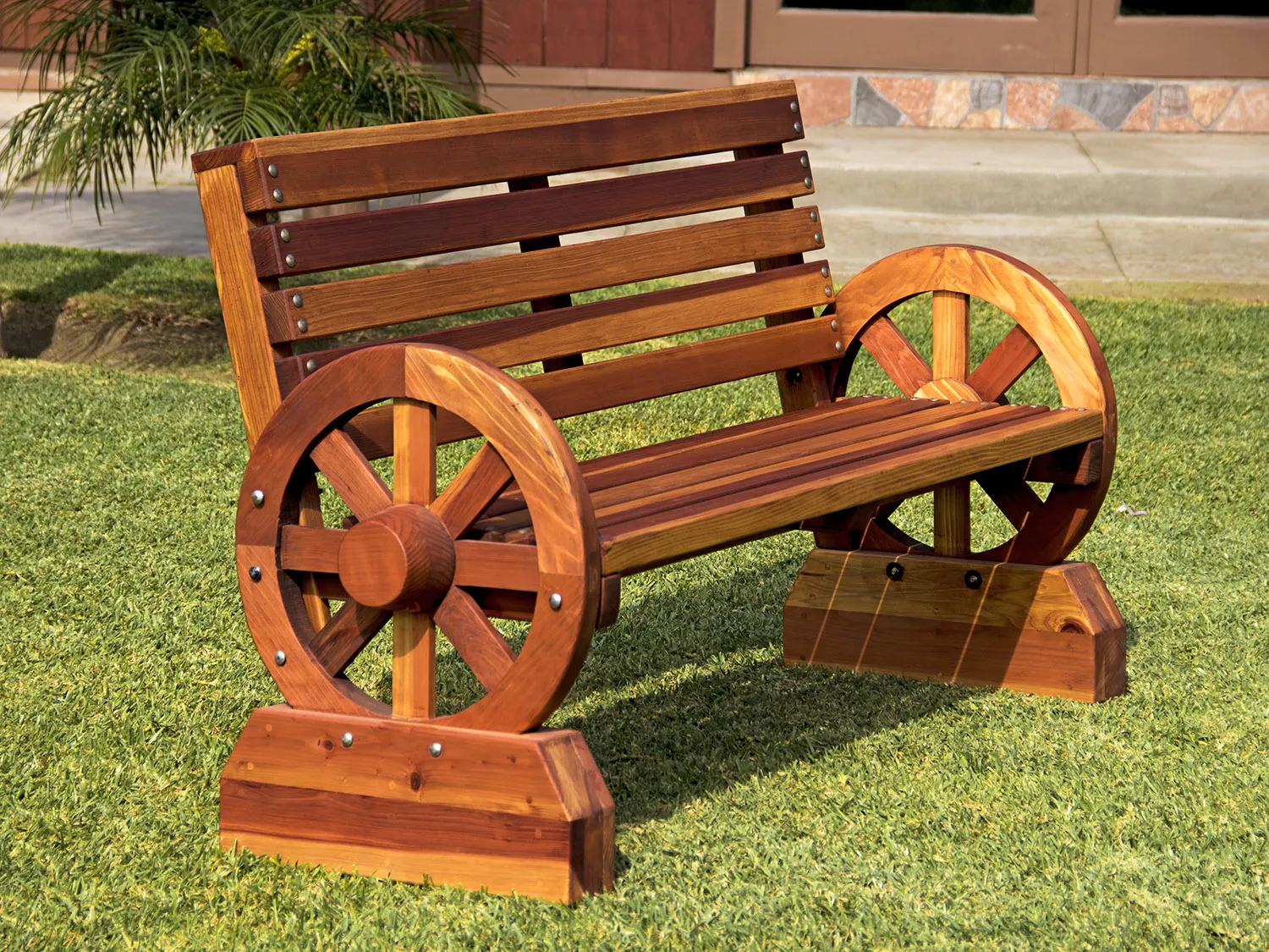 Wagon Wheel Wooden Bench