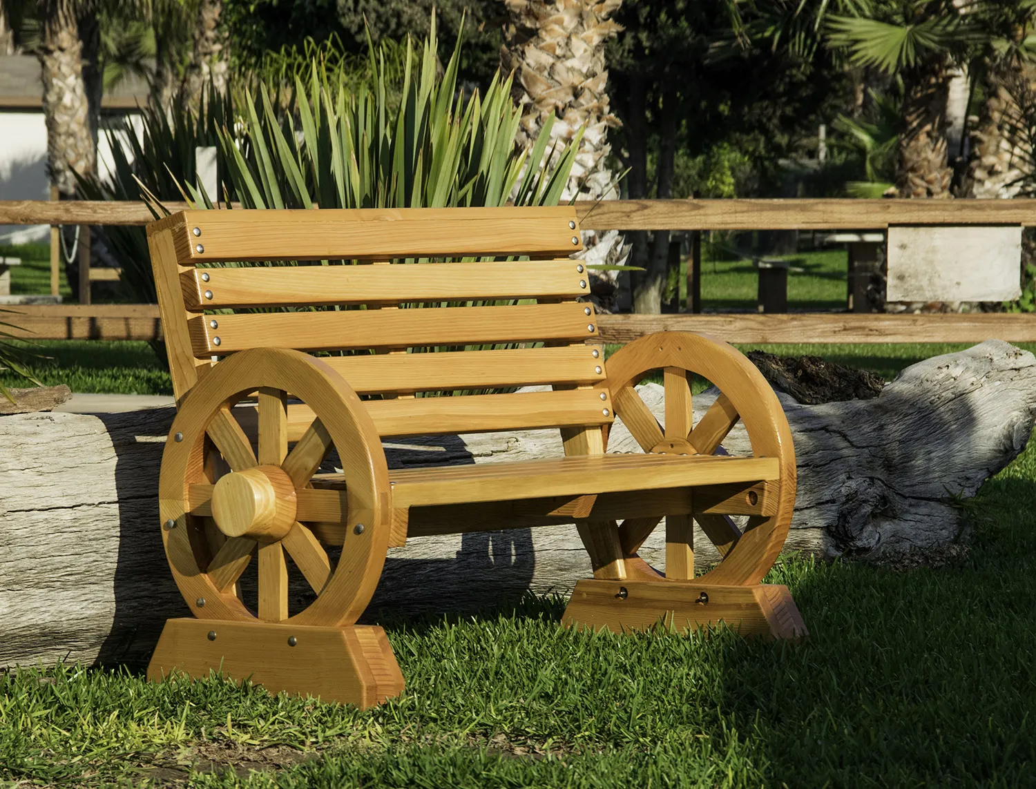 Wagon Wheel Wooden Bench