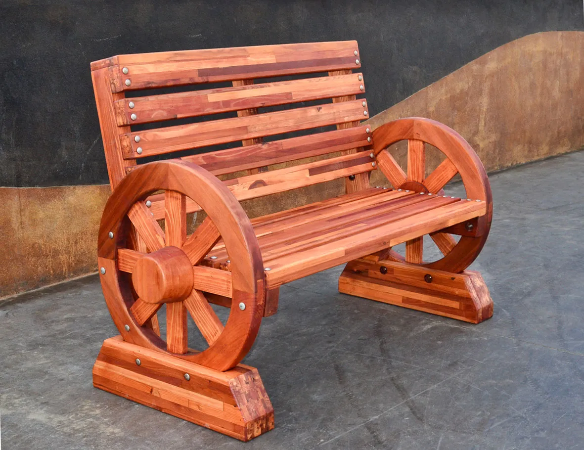 Wagon Wheel Wooden Bench