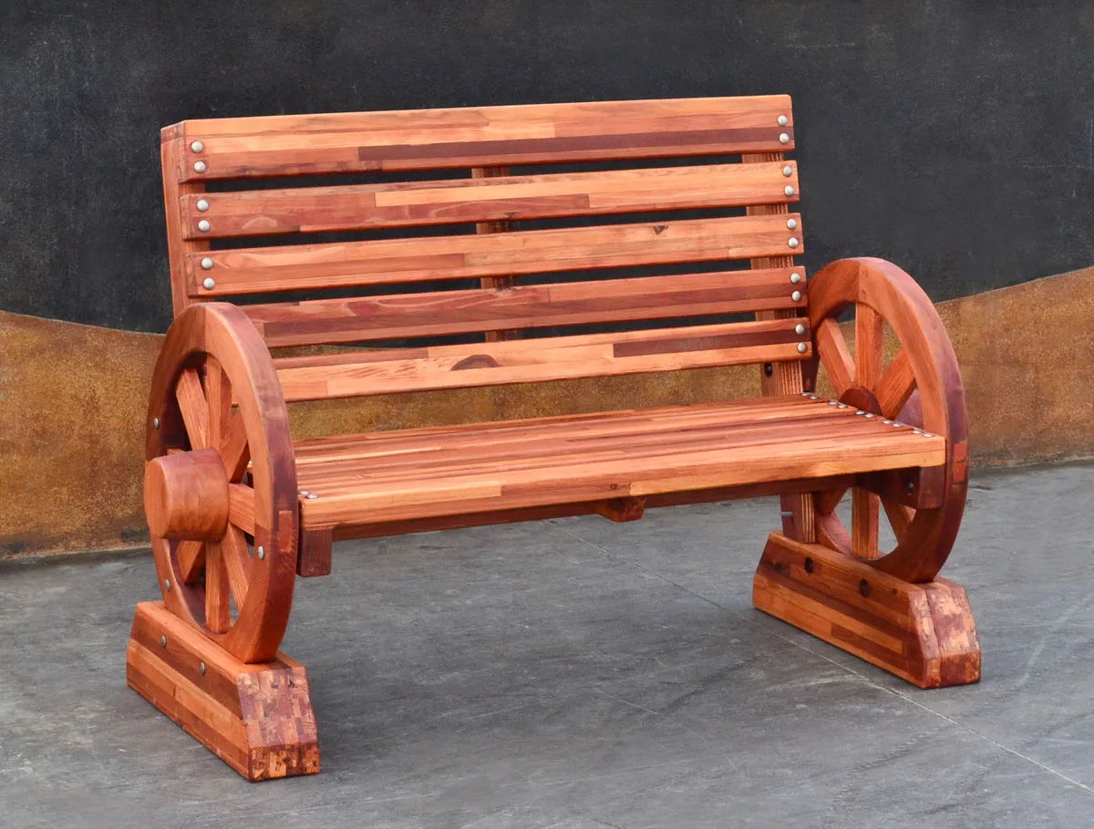 Wagon Wheel Wooden Bench