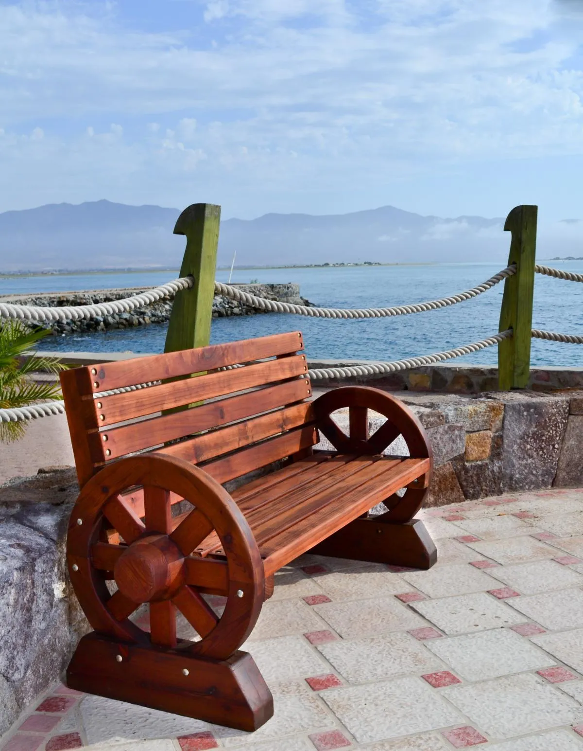 Wagon Wheel Wooden Bench