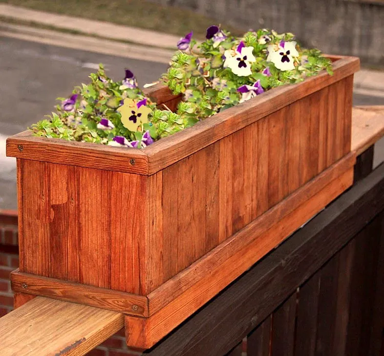 Window Box Planters (Options: 24" L, 9" W, 9" H, Standard Base, Mature Redwood, No Steel Hangers, Railing Strips, No Growing Vegetables, Transparent Premium Sealant).