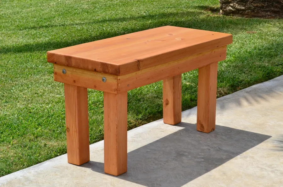 Wood Patio Bench (Options: 3 1/2 ft x 14 1/4 inches W x 18 1/2 inches H, Douglas-fir, No Cushion, No Engraving, Cherry Stain Premium Sealant).