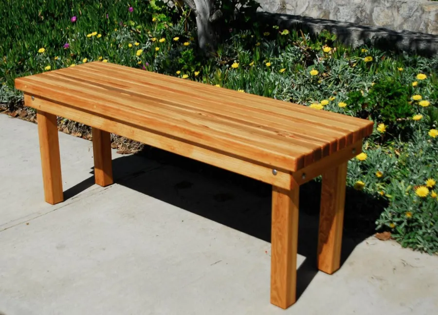 Wood Patio Bench (Options: 4 1/2 ft x 17 3/4 inches W x 21 1/2 inches H, Douglas-fir, No Cushion, No Engraving, Transparent Premium Sealant).