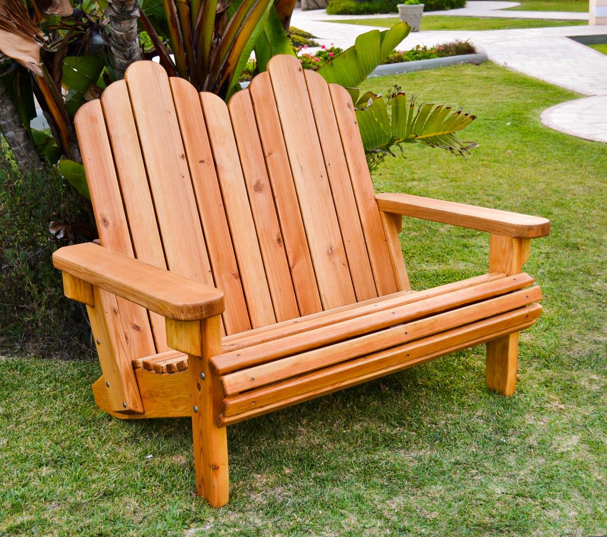 Outdoor Wooden Adirondack Loveseat Made from Redwood