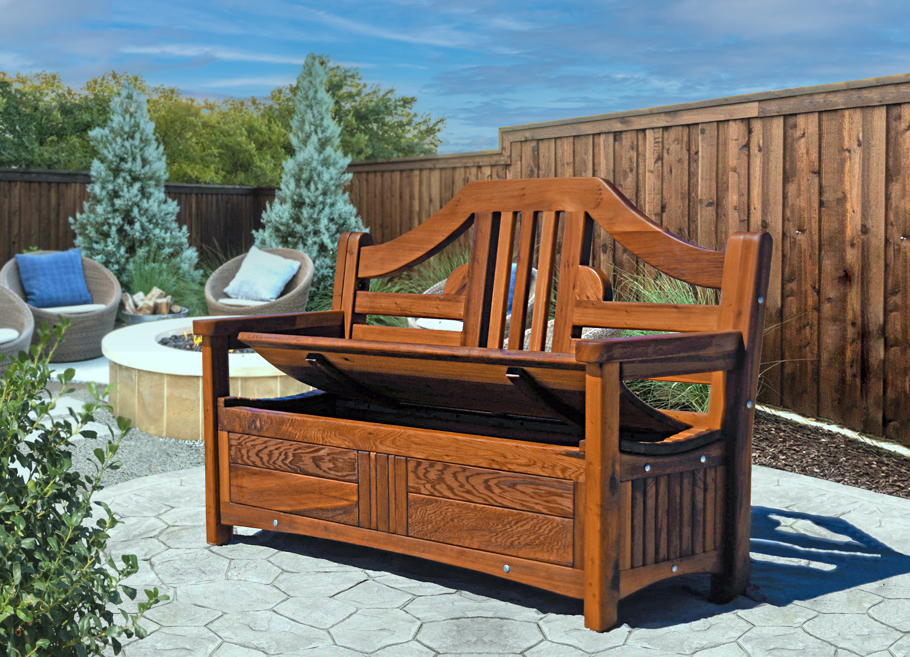 Alan's Redwood Storage Bench - Hundreds of Sizes, Built in California Redwood - 3ft (Seats 1) - Douglas-fir
