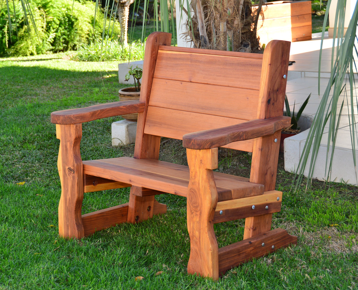 Rustic Wood Bench with Back for Garden Seating | Forever Redwood