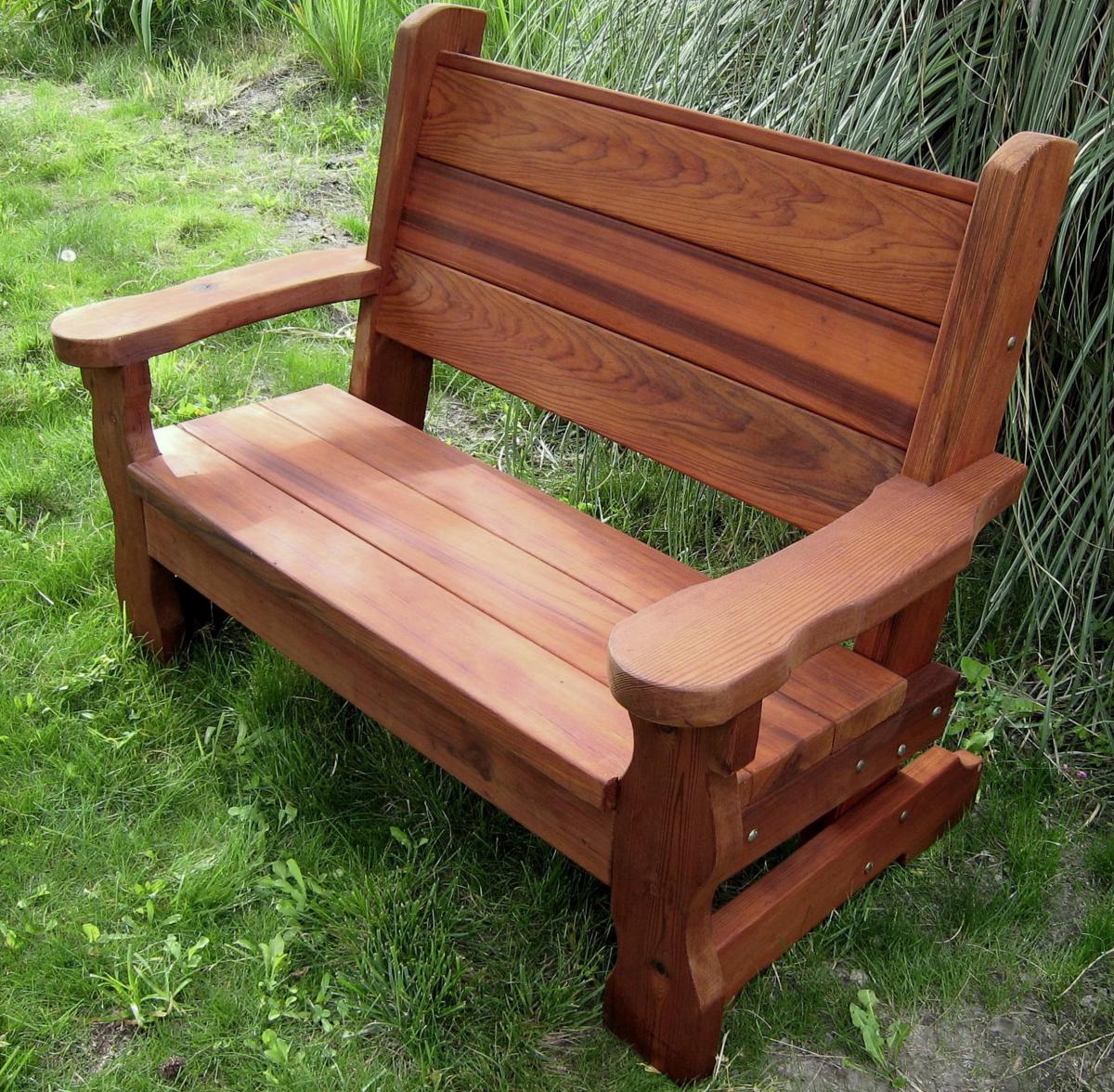 Rustic Wood Bench with Back for Garden Seating | Forever Redwood