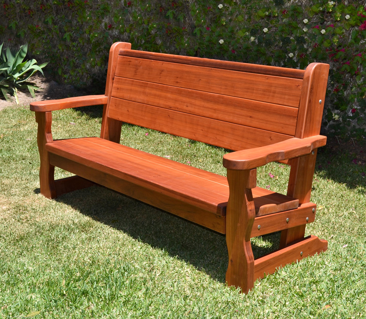 Rustic Wood Bench with Back for Garden Seating | Forever Redwood