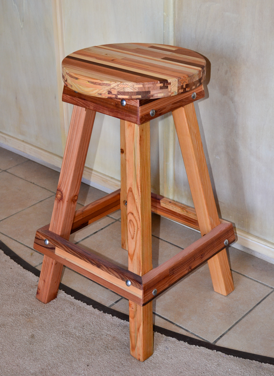 Backless Wooden Bar Stool, CustomMade Redwood Stools