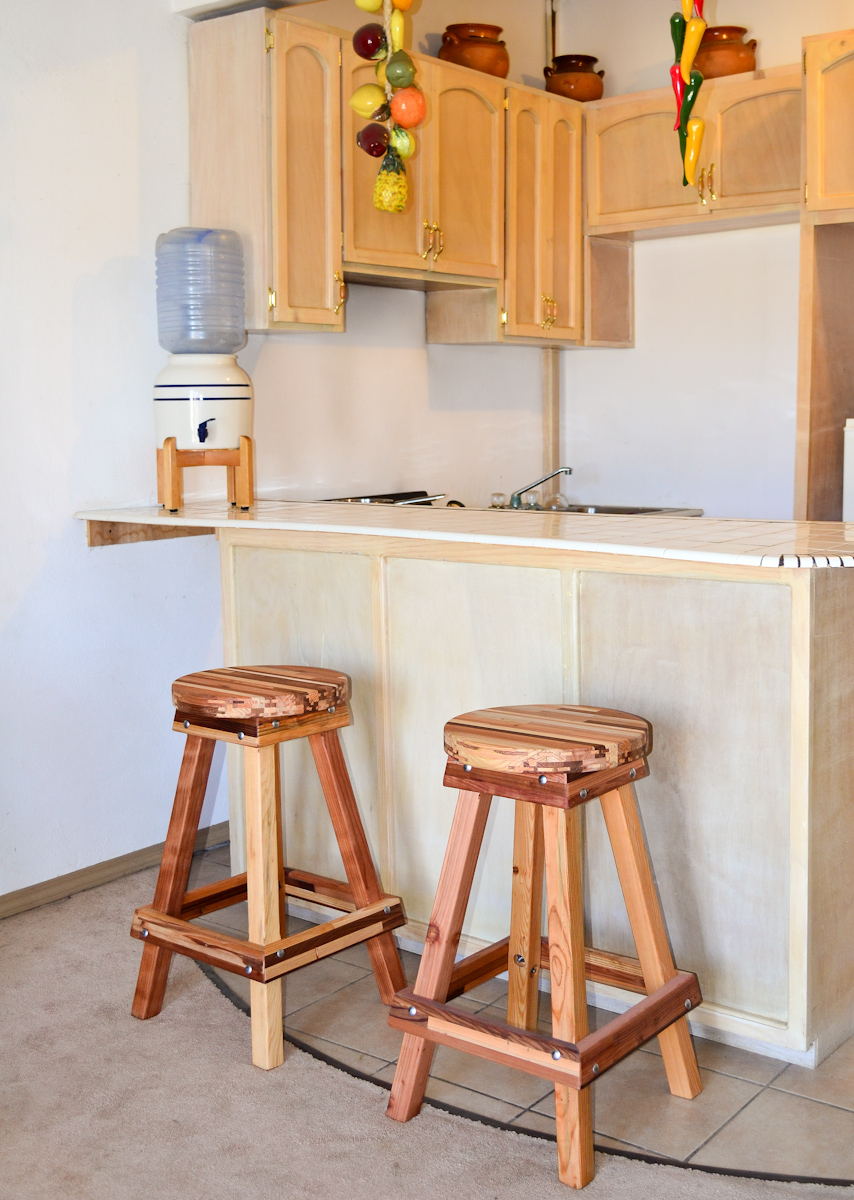 Backless Wooden Bar Stool Custom Made Redwood Stools