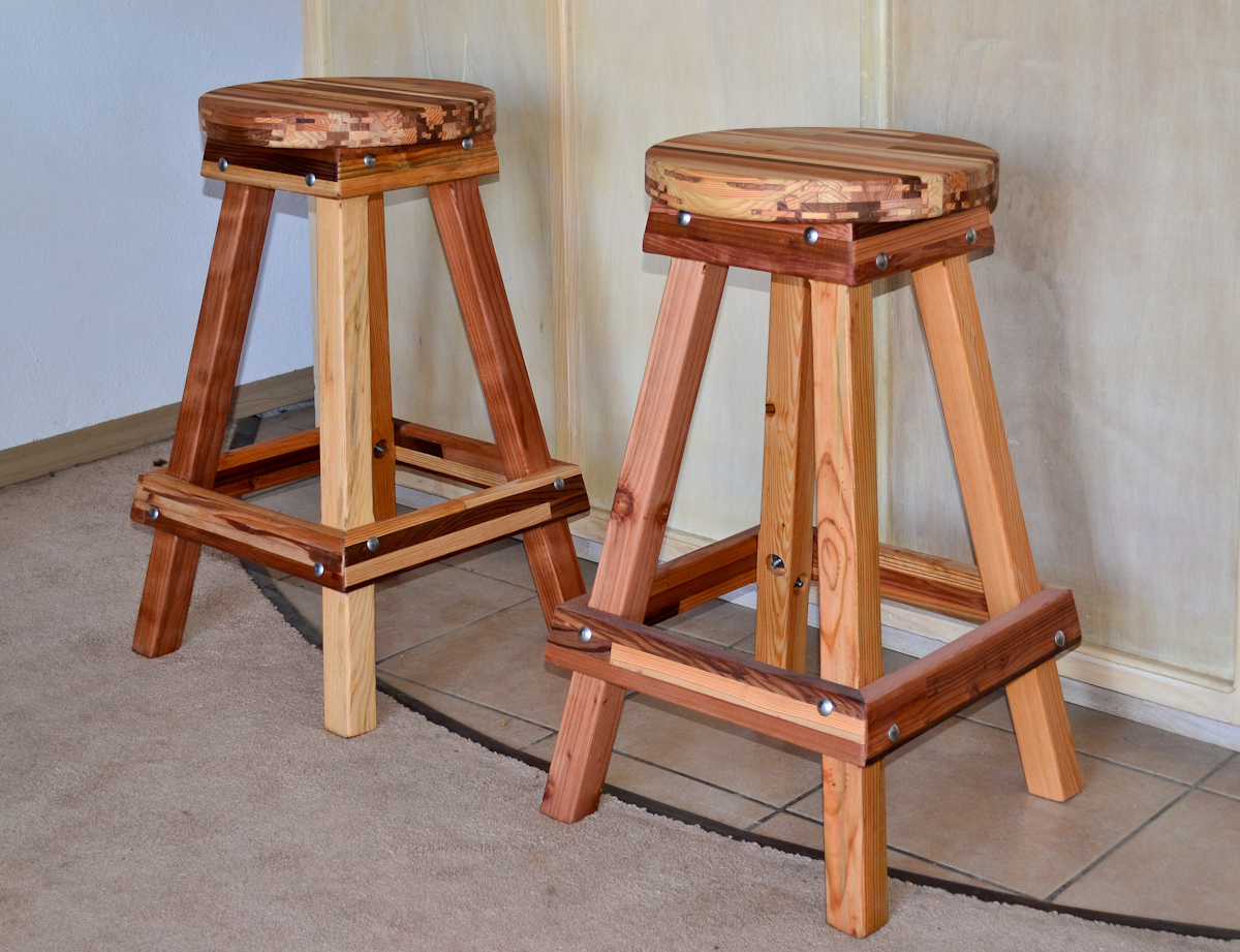 Backless Wooden Bar Stool Custom Made Redwood Stools
