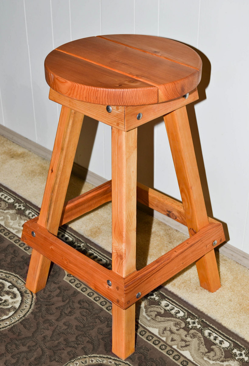 Backless Wooden Bar Stool, CustomMade Redwood Stools