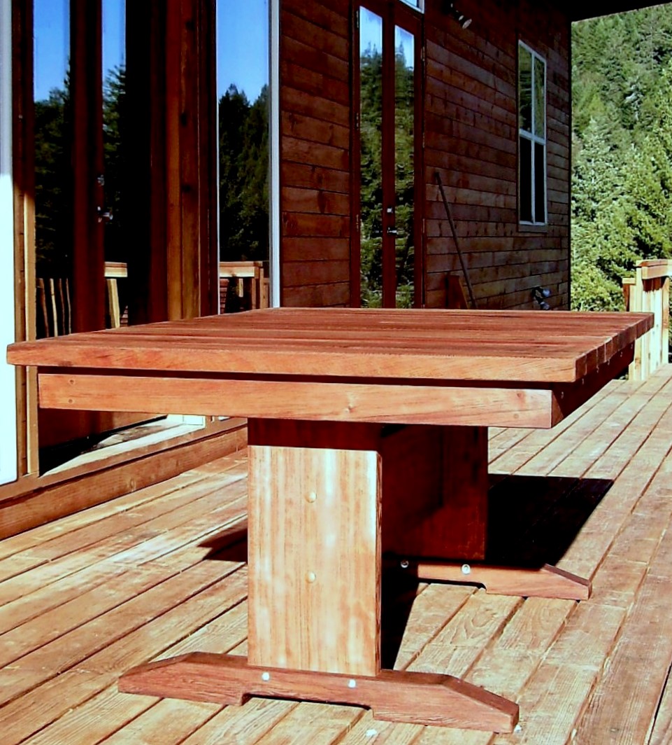 Outdoor Redwood Dining Table, Custom Made to Order Tables