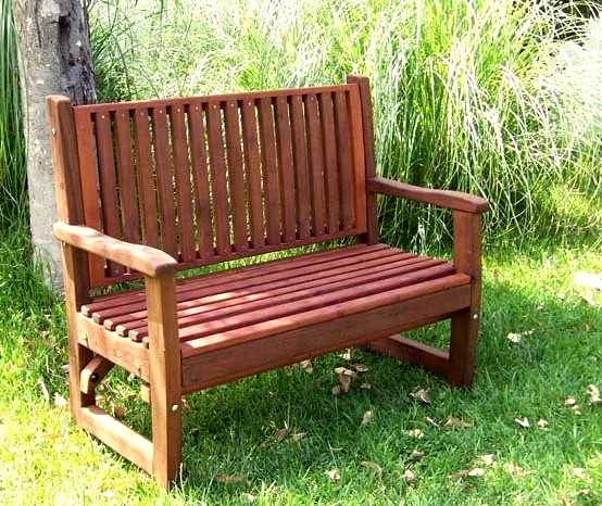 Handcrafted Wood Bench with Slats, Custom Redwood Seating