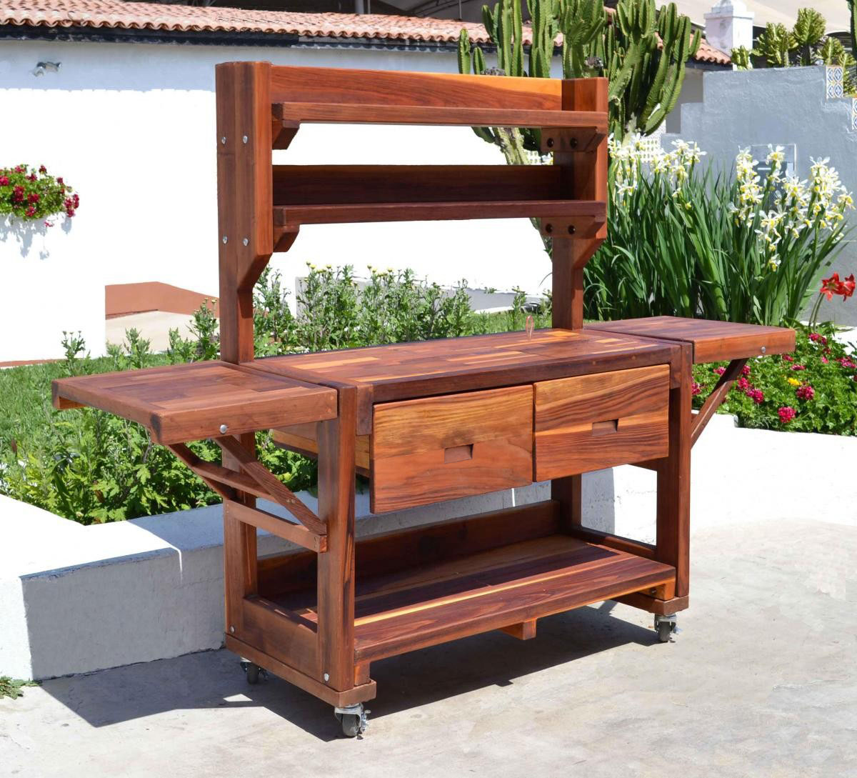 Redwood Potting Bench Custom Outdoor Wood Bench