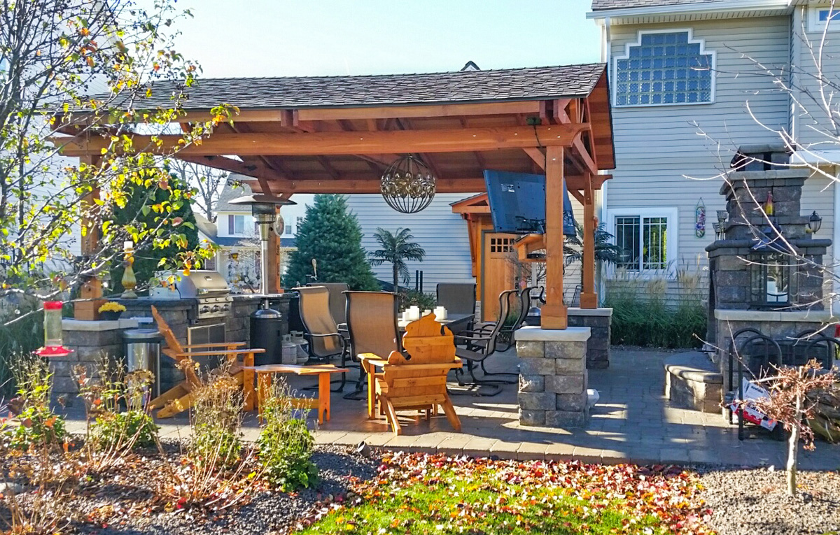 Forever Doors  (Options: 6' 8" H, 32" W, Douglas-fir, With Glass Installed by Customer in Site, Transparent Premium Sealant). Photo Also Shows a Del Norte Pavilion in Front of the Door. Photo Courtesy of Michael Lapensee of South Lyon, Michigan.